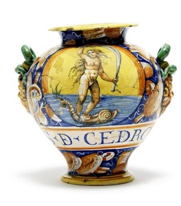 A Castel Durante Maiolica Apothecary Jar, circa 1580. Estimate: $3,400 - 5,100. Fine European Ceramics