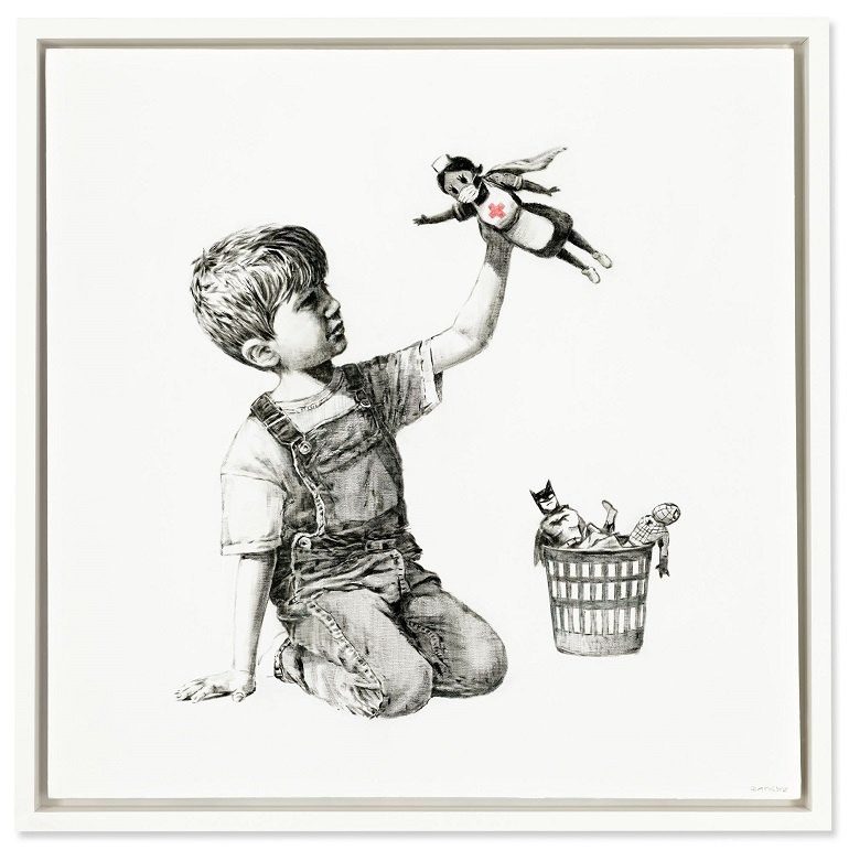Banksy Art Donation of superhero nurse  raises money in a aid of health workers