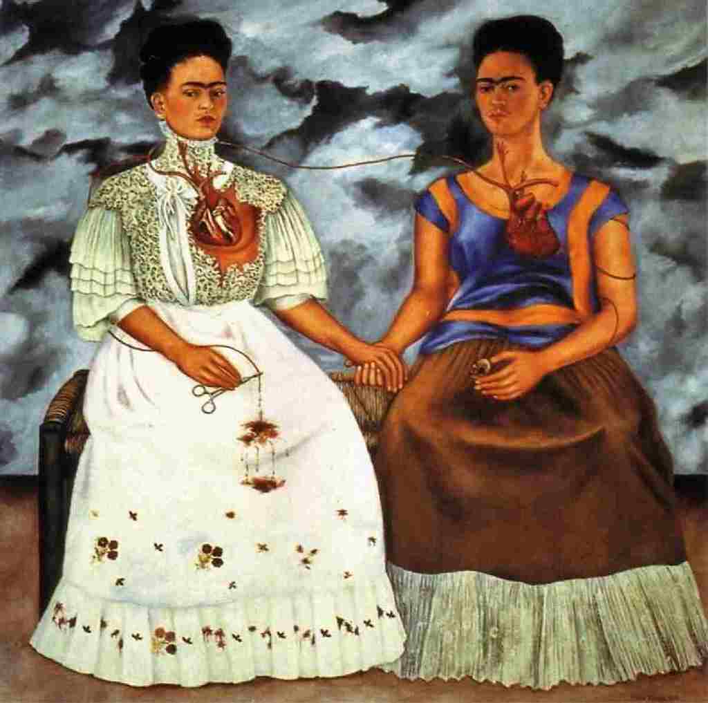 Image: The Two Fridas 1939, an oil on canvas painting by FK shows two side of the artist and her hearts