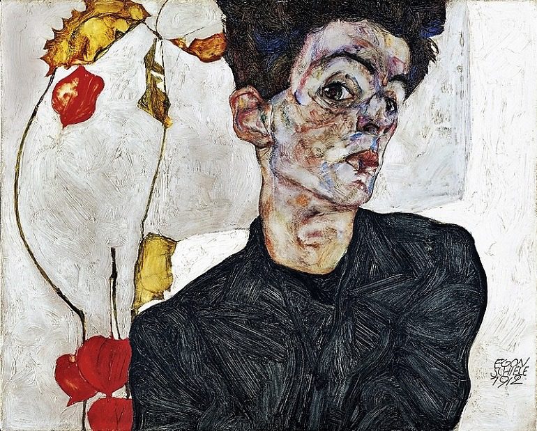 Image: Self Portrait with Chinese Lantern Plant, a 1912 painting by Egon Schiele, is one of the works in the Fondation Louis Vuitton's blockbuster exhibition on the artist this autumn