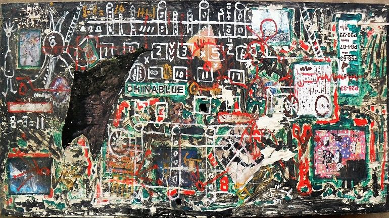 Image: A painting on wood composite titled Phone factory is one of the works from the Almost Art Project, Beijing that will presented during the Outsider Art Fair New York Edition