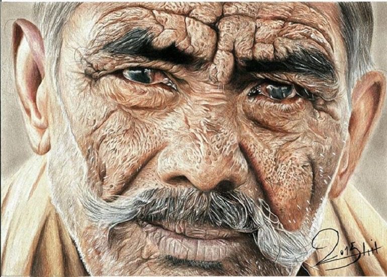 Image: Color pencil drawing titled Iraqi Touch by Nihad Mohammed