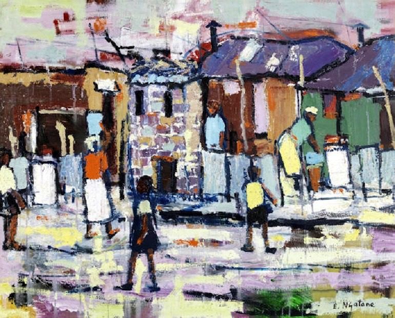 Image: Ephraim Mojalefa Ngatane's  painting titled  'Township scene' is valued at US$ 12,000 - 19,000 -Art News