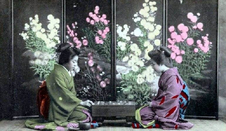Ohanasan Playing 'Go' Game 1907-1918, one of the images in the New York Public Library collection . The Images Capture Japanese Culture.