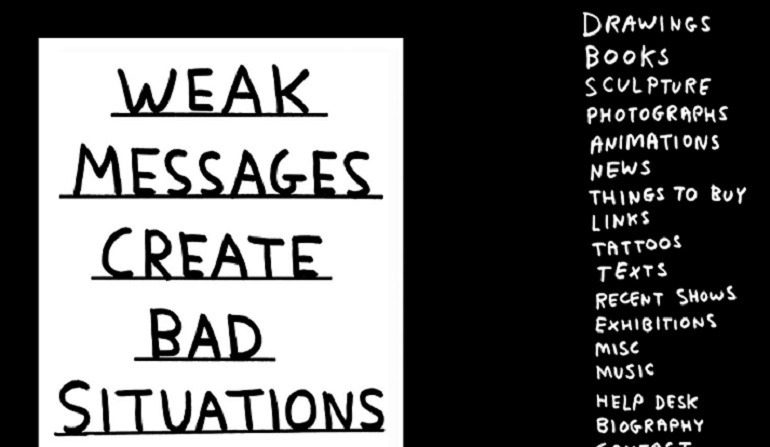 Image: One of David Shrigley's artworks on the home page of his website, one of artcentron.com top ten artist websites