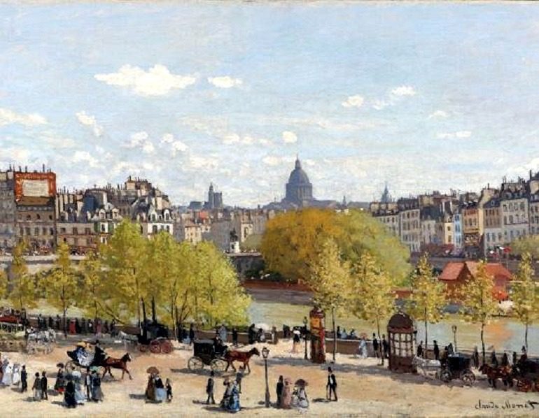 Image: Quai du Louvre, an oil on canvas painting by the impressionist artist on display at Kimbell Art Museum in Monet: The Early Years 