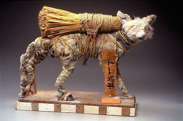 Image: Fox Spirit, a mixed media sculpture by Native American artist Rick Bartow on display at the Eiteljorg Museum as part of the Native Art Now exhibition