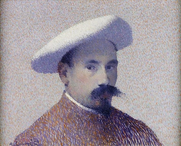 Image: Self-Portrait in a White Beret by Achille Laugé (French, 1861–1944), done in Neo Impressionist style 