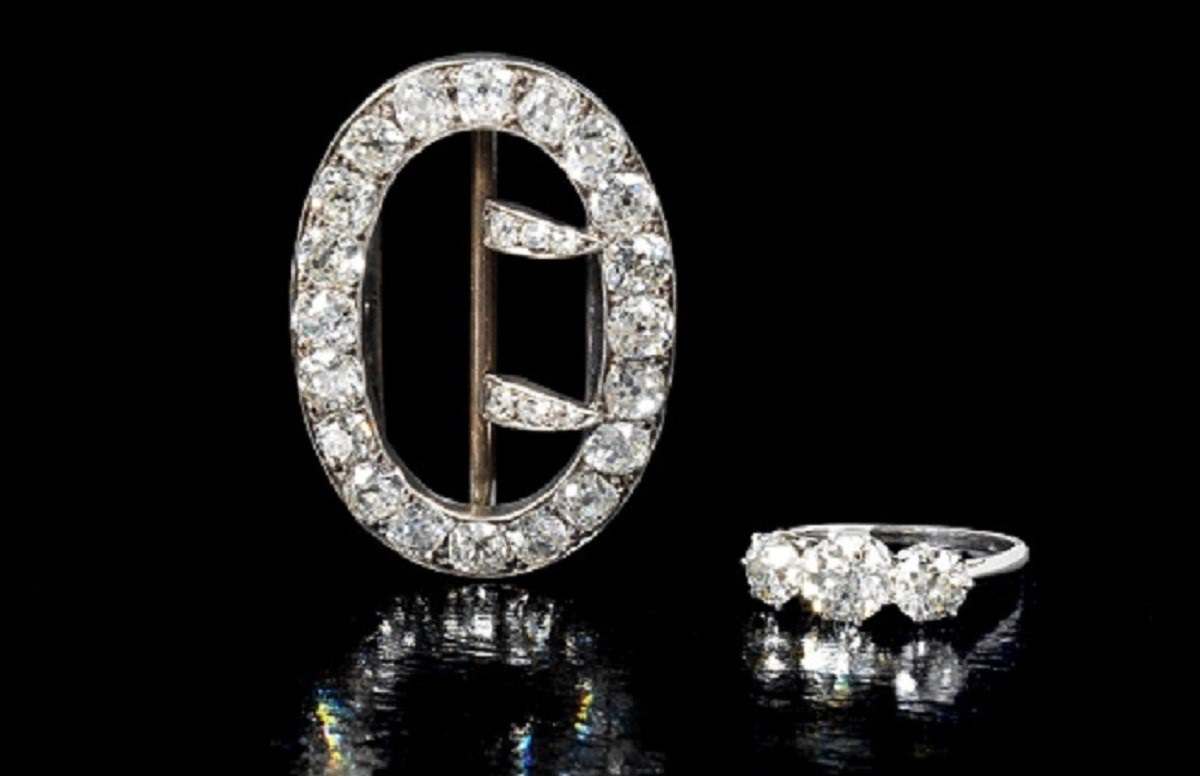 Image: 19th-century diamond brooch and diamond three-stone ring belonging to Agatha Christie's family will be auctioned at Bonhams in London