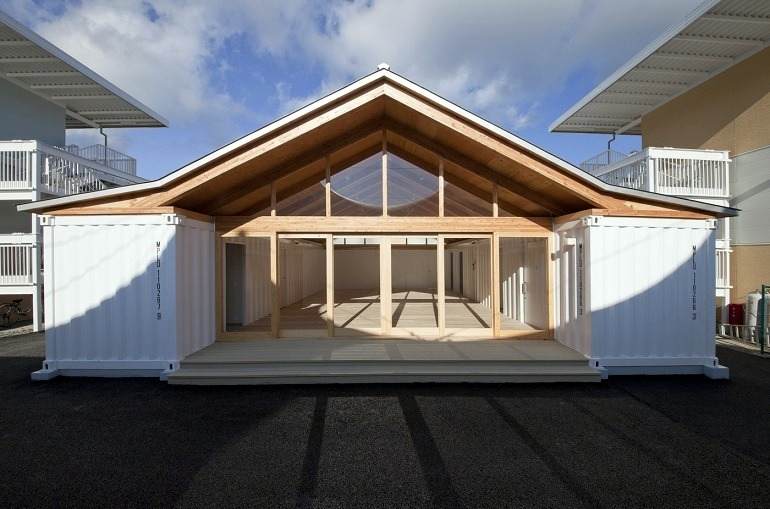 Image: Onagawa Community Center, a simple architectural design by Shigeru Ban, was created from shipping containers and paper cardboard tubes at Onagawa Japan 2011