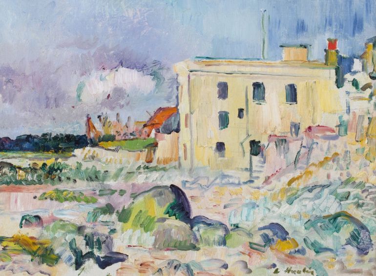 Image: Landscape painting titled The Crusoe Hotel, Lower Largo by George Leslie Hunter, a British, 1877-1931, was one the works by Scottish famous artists and colorists at Bonhams auction