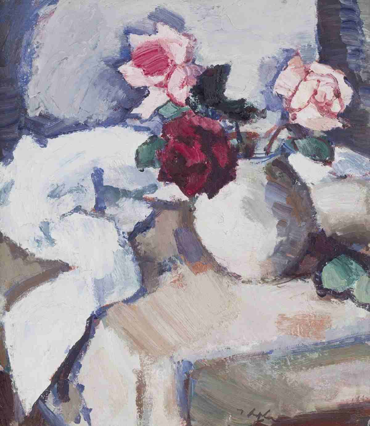 Paining titled Dark Roses in Pot by Samuel John Peploe, one of the famous Scottish artists and colorists at the auction