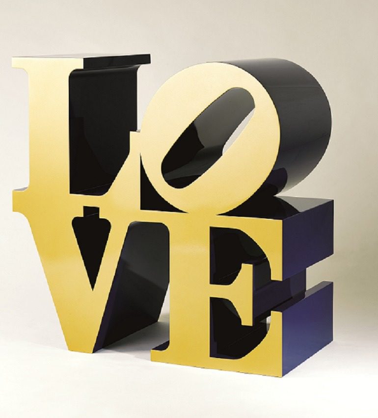 Image: Indiana Roberts, LOVE (GoldBlue) sculpture was the top lot at Christie's auction house art sale in Hong Kong