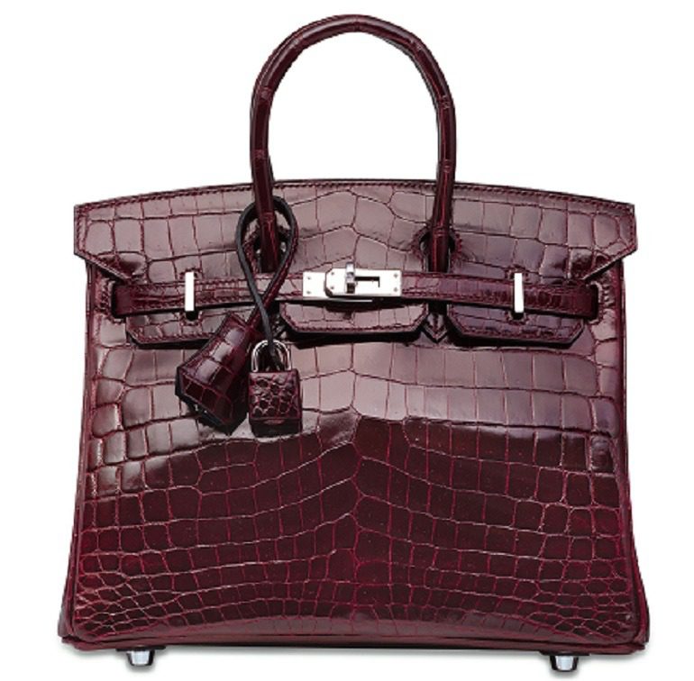 Image: A Custom Shiny Bordeaux & Bleu Marine Niloticus Crocodile Bi-Color Birkin 25 With Palladium Hardware, Hermès, 2014, one the highlight at Christie's Handbags and Accessories auction