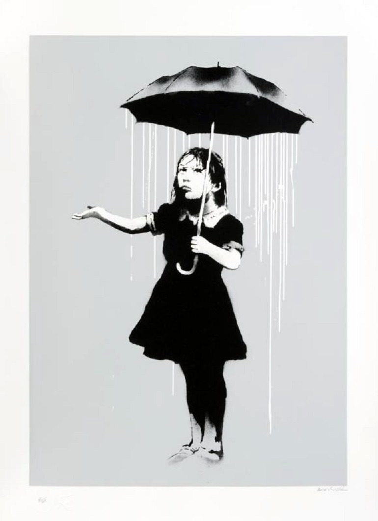 Image: NOLA 2009, a screenprint on paper by Banksy, is a great example of Banksy art sold at the Julian's Auctions