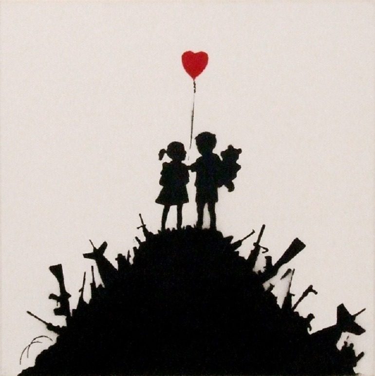 Image: Kids On Gun Hill by Banksy is one of the artworks in War, Capitalism & Liberty in Rome 