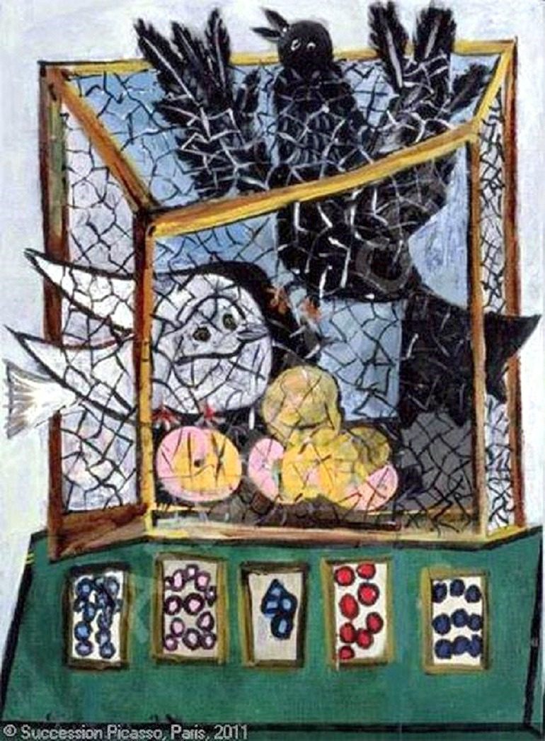 Image: Birds in a Cage by Pablo Picasso documents two beautiful women and lovers, Dora Maar and Marie-Thérèse Walter, fighting over him