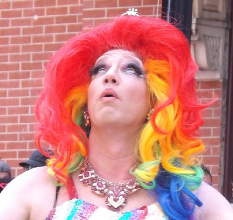 Image: Drag Queen at the Baltimore Pride Parade all dressed up and having fun on Charles Street 