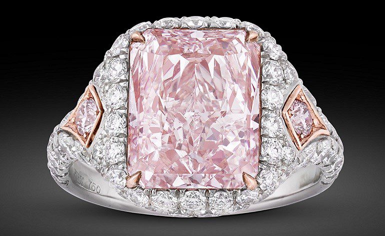 Image, 5.25-Carat Fancy Pink Diamond Ring set with pink and white diamonds in platinum and 18k rose gold, one of the antiques from M.S. Rau Antiques at the Baltimore Art, Antique & Jewelry Show