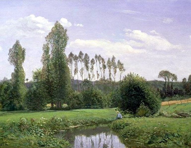 Image: Le Nain View Near Rouelles, an oil on canvas painting by Claude Monet on display at Kimbell Art Museum in Monet: The Early Years