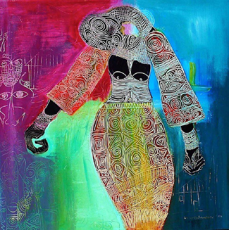 Woman in Trance, an acrylic on canvas by Victor Ehikhamenor, who will represent Nigeria at the 2017 Venice Biennale