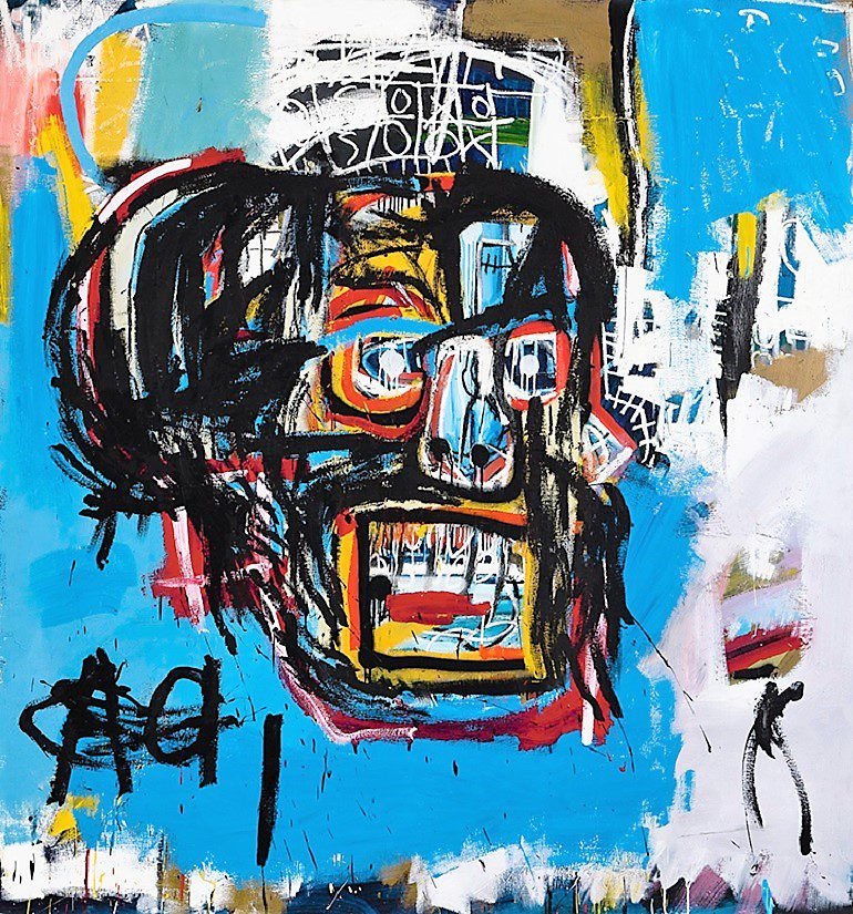 Image: Untitled 1982, an acrylic, spray paint and oilstick on canvas painting by Jean-Michel Basquiat sold for $110.5 million at Sotheby's 