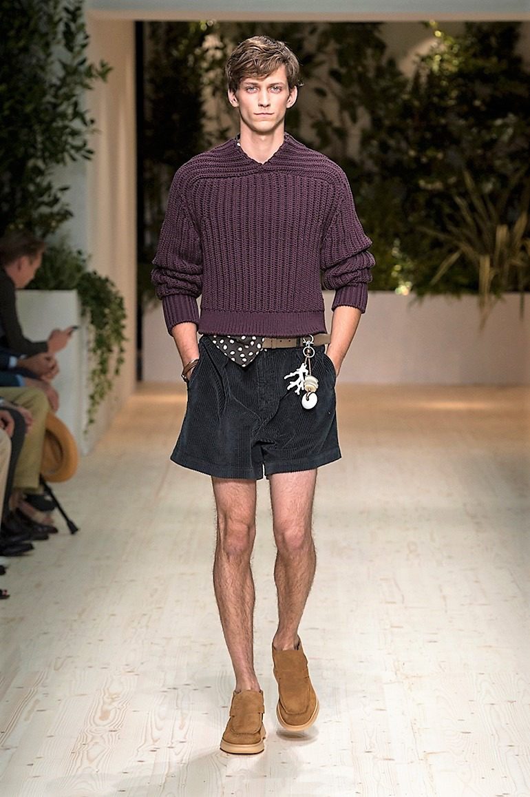 Image: A male model in a sweater and black short on the runway during the launch of Salvatore Ferragamo Men’s Spring Summer 2018 collection -06