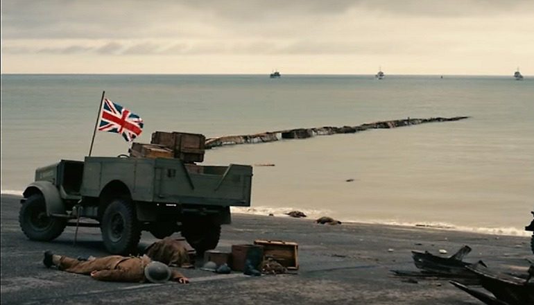 Image:  British Flag still flying in a devastating war  at Dunkirk