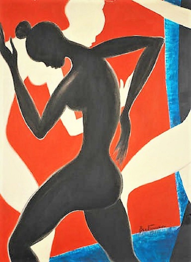 Image: Negritude on Red, an oil and watercolor on board by Ben Enwonwu M.B.E, one of the celebrated Nigerian artists whose works had a great showing at the Bonhams Africa Now: Modern & Contemporary African Art sale in London 