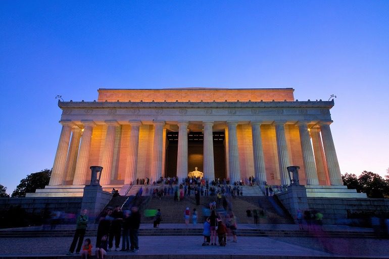 Image: The elevation of the Lincoln Memorial Dusk in Washington DC , a must visit for vacationers in Washington DC