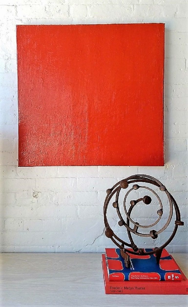 Image: One the paintings with red paint by Frederic Matys Thursz painting on display in the show The Light Within at the Lincoln Art + Design, New York in New York