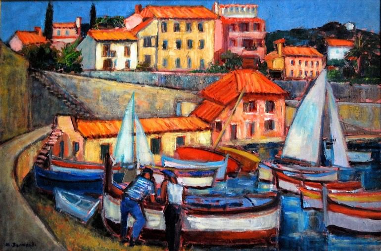 Image: An oil on canvas painting titled Villefranche Sur Mer, France by Marguerite Bermond (1911-1991), one of the paintings to be offered by Carole Pinto Fine Arts at Baltimore's largest art, antiques, & Jewelry Show Jack Weir & Sons