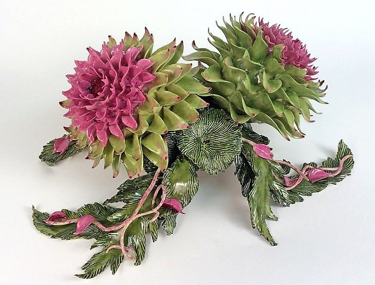 Image: Himalayan Thistle, a hand-sculpted porcelain with multiple layers of over-glaze by Katherine Houston Porcelain, is one of the porcelain art at Baltimore Art, Antique & Jewelry Show