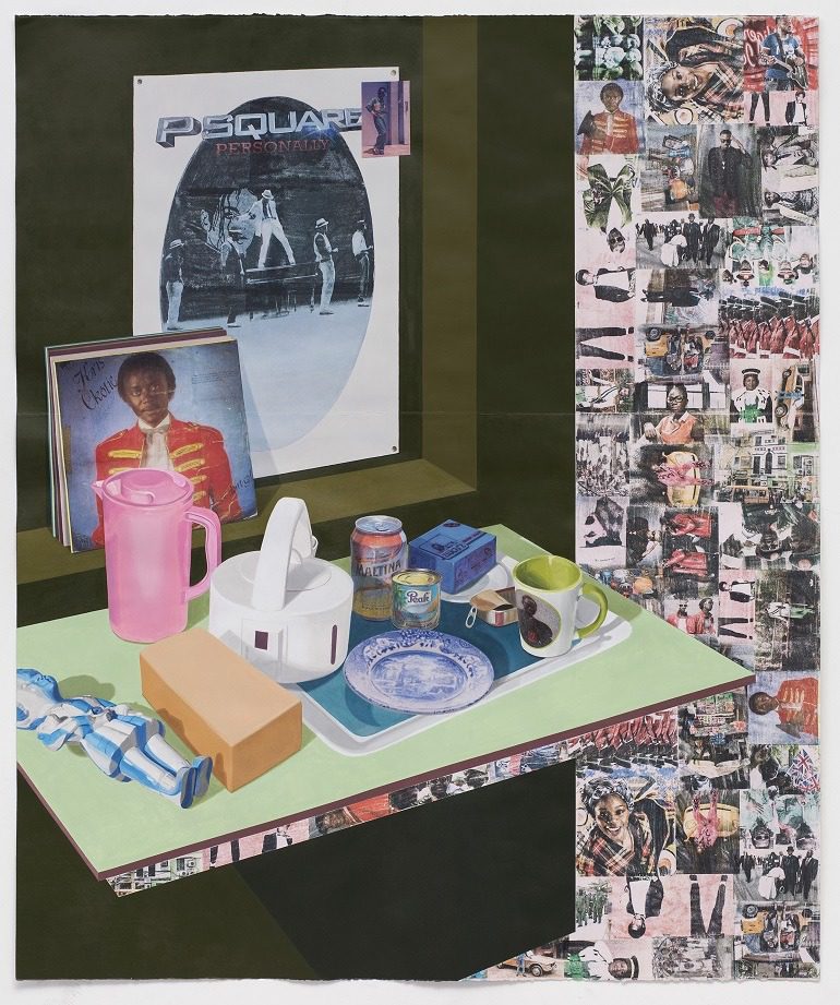 Michael Jackson-Image: Njideka Akunyili Crosby's As We See You: Dreams of Jand fuses collage, photo transfers, drawing and painting to depict an imaginary interior of a Nigerian home revealing the perception of Nigerian about Michael Jackson