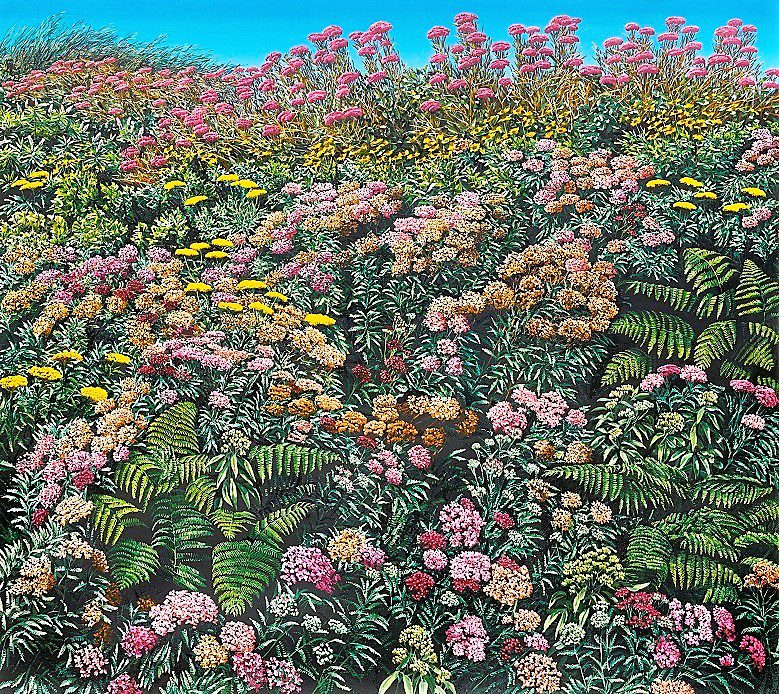 Image: Aro Valley, 1999, an oil on canvas painting of beautiful flowers by Karl Maughan in the collection Arts Council Collection, Southbank Centre, London is one of the works in Criminal Ornamentation an exhibition, which confronts the view of Adolf Loos on ornamentation 