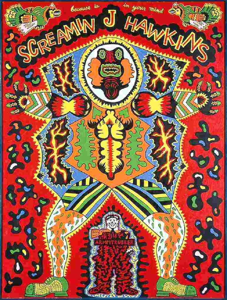 Image: Screamin' Jay Hawkins, a painting by Karl Wirsum on display at The Art Institute of Chicago in Hairy Who? 1966–1969. Art Green and Gladys Nilsson are members of the group 