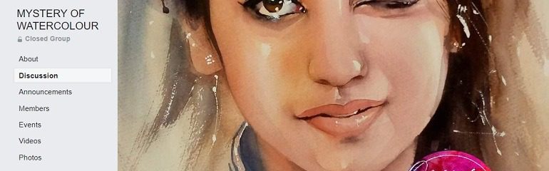 Image: Portrait of a girl on the cover of Mystery of Watercolour, on of the Facebook Watercolor Groups that many watercolorists are turning to for knowledge