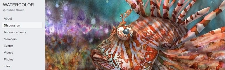 Image: A beautiful painting of a fish on the header cover of Watercolor, one of Facebook watercolor Groups where a community of watercolorists from across the globe gather to share, tips, techniques and share paintings 