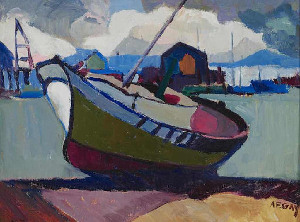 Image: Fishing Boat Aground, an oil on canvas painting by August Gay by August Gay will highlight Bonhams exceptional auction of California and Western Paintings & Sculpture 