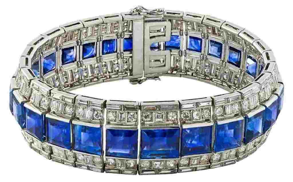 Image: Art Deco Platinum Sapphire and Diamond Bracelet, one of the jewelry on display at the J.S Fearnley, one of the best booths to visit at the Baltimore Art, Antique & Jewelry Show