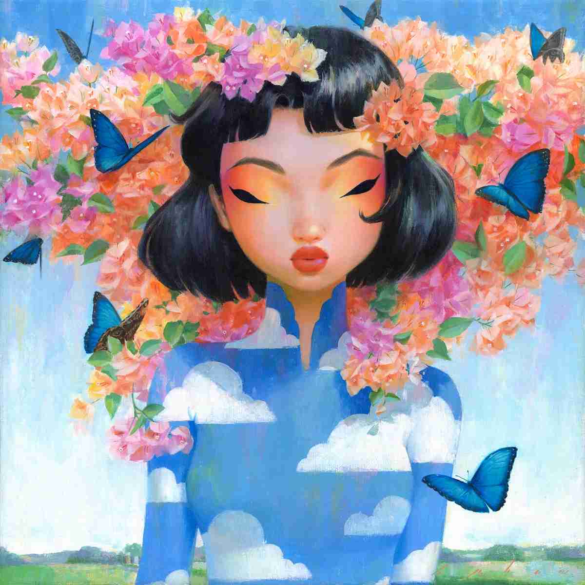 Portrait of a beautiful girl with titled Cloud of Bougainvilleas by Bao Pham