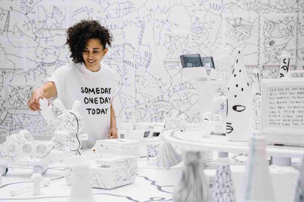 Shantell Martin at work in her studio