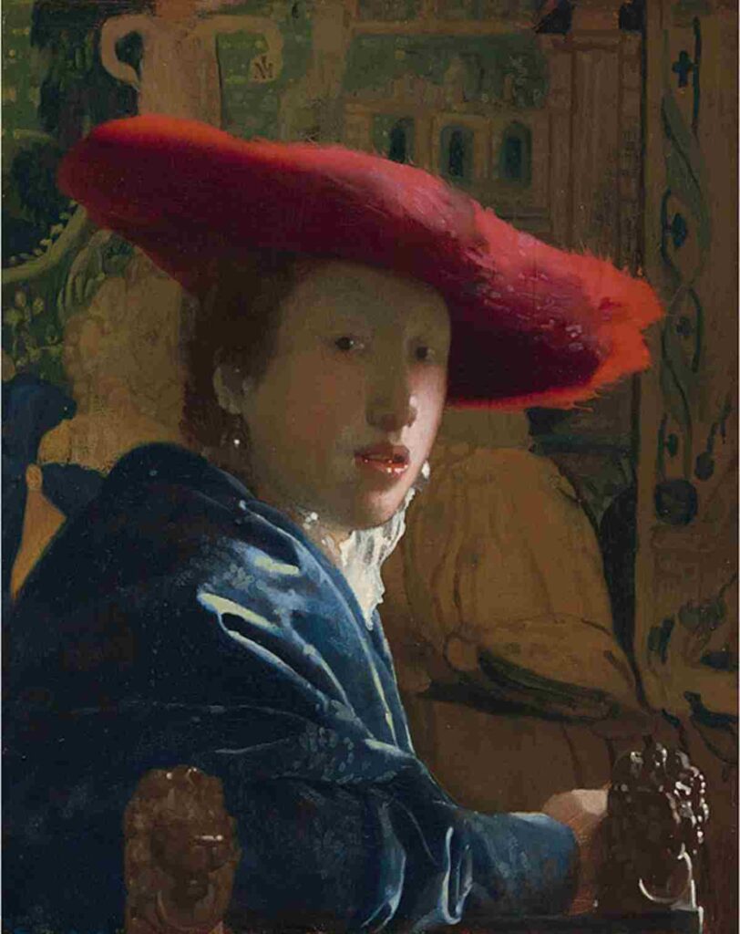 Johannes Vermeer, Girl with the Red Hat is a beautiful portrait of this beautiful girl wearing a red hat.