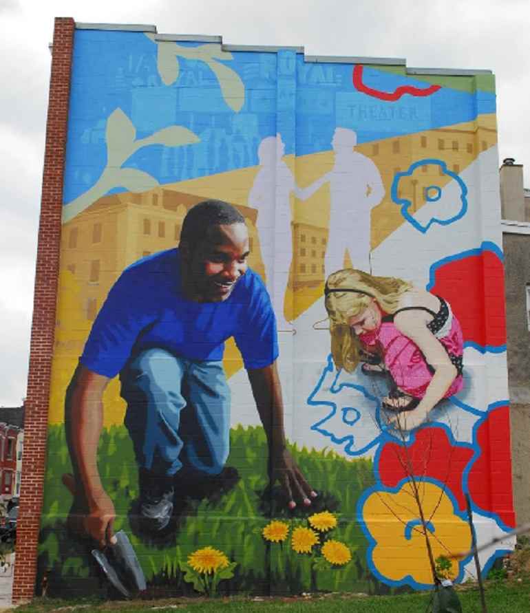 Mural by Augustina Droze, one of the projects supported by the Baltimore Mural Program