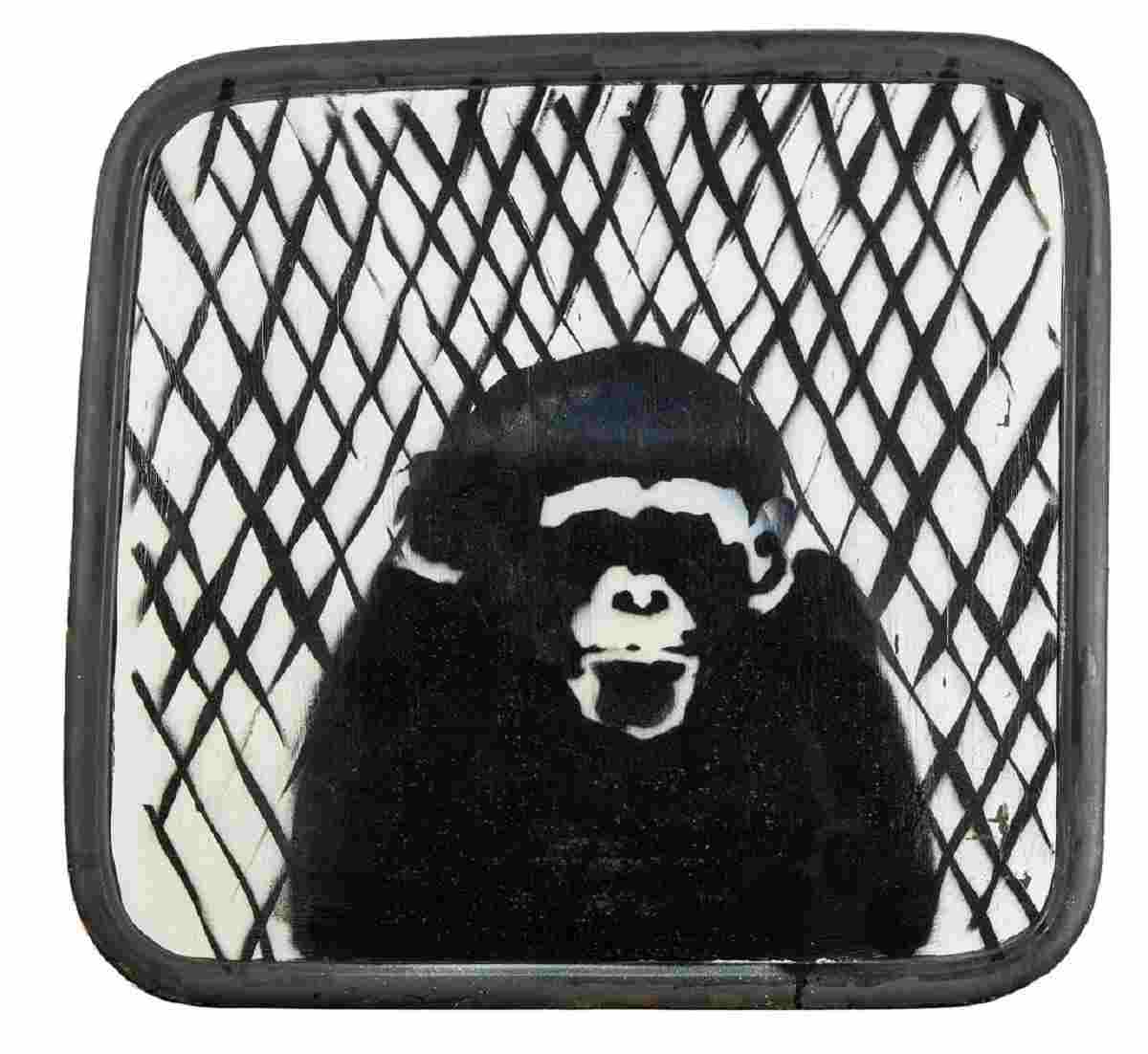 Banksy,  Untitled Police Van Chimp 2003. One of the urban street art at the auction.