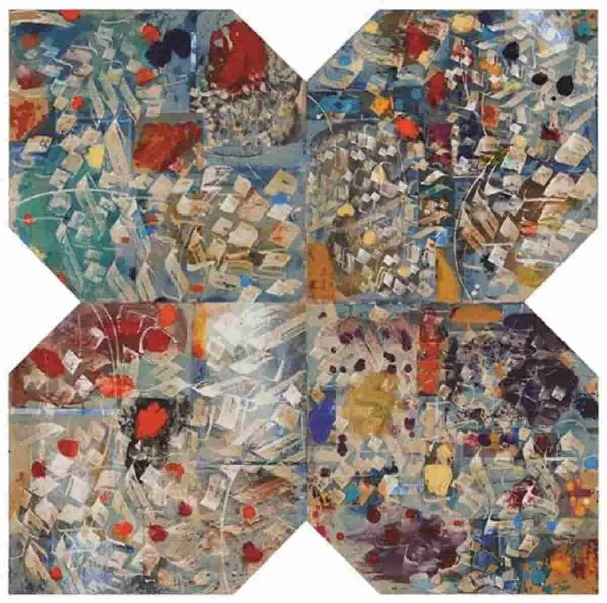 An abstract painting titled by X Shape I by Tarek-Montasser from the exhibition Geometry of Chaos