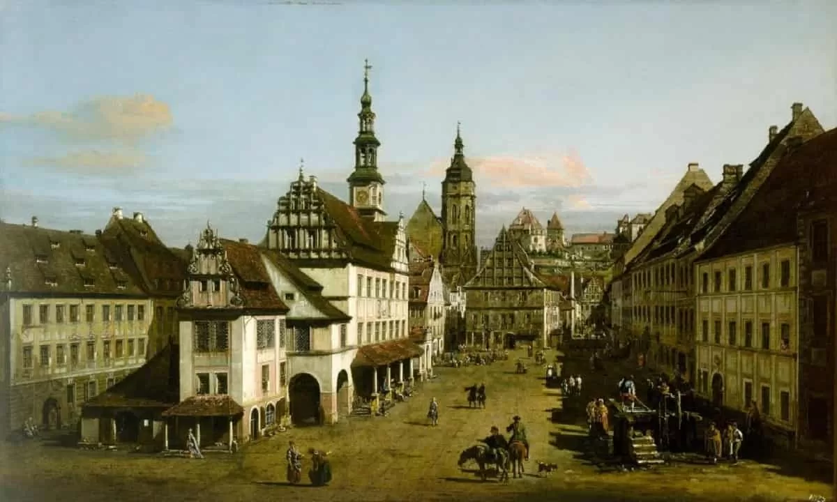 A landscape painting by Bernardo Bellotto titled The Marketplace at Pirna (ca. 1764). It was at the center of Museum of Fine Arts, Houston art restitution victory.