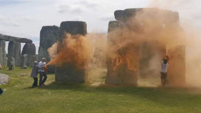 Just Stop Oil Protesters Arrested for Defacing Stonehenge with Orange Paint