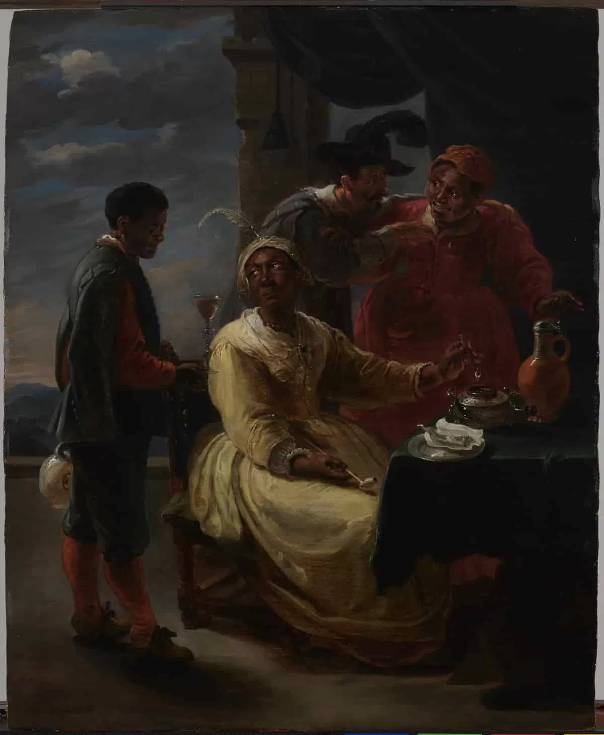 Tavern Owner on a Veranda with Two of Her Staff and a Client 1650s, an oil on panel by Willem van Herp is one of the works in the Walters Art Museum new acquisitions