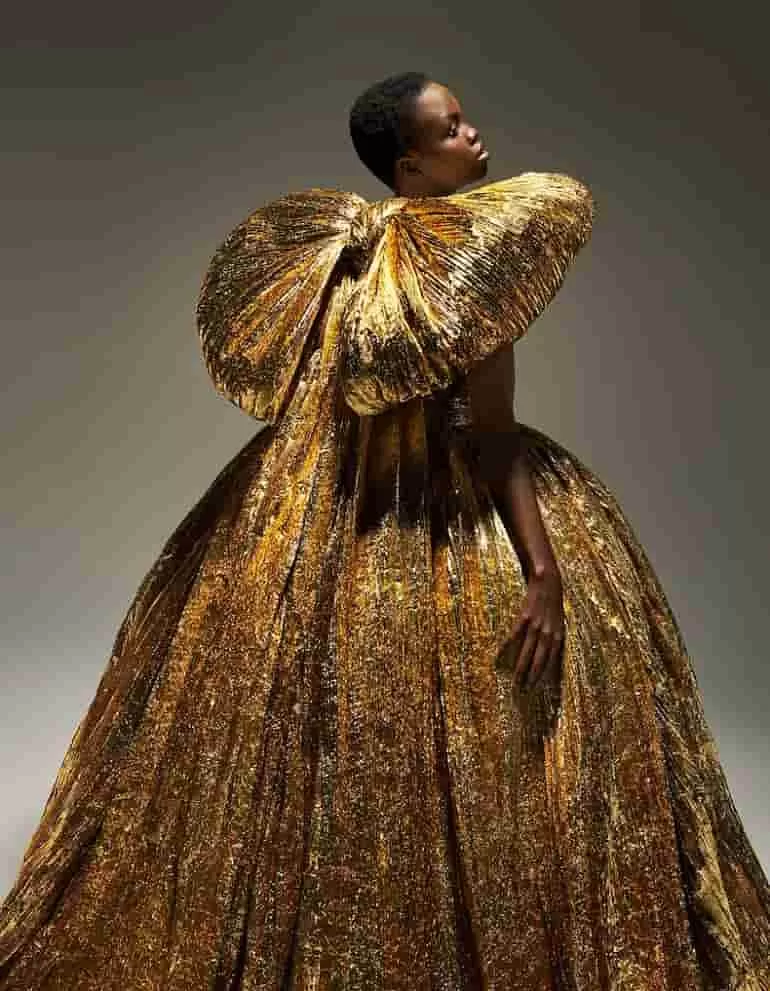 Golden ballroom dress from the Haute Couture Spring/Summer 2020 collection by Balenciaga. Photo: © Pari Dukovic/Trunk Archive